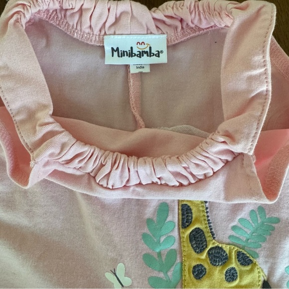 Minibamba Baby Girl Pink Giraffe Safari Tank Top and Ruffled Shorts Size 9M - Picture 3 of 5